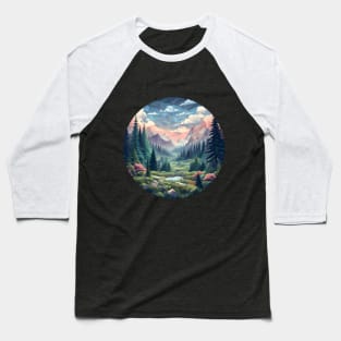 Polygonal Forest Dusk Baseball T-Shirt